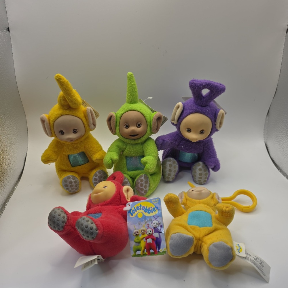 Vintage Teletubbies Plush Lot Tinky Winky Dipsy Laa-Laa Po Beanbag Clip-On 90s
